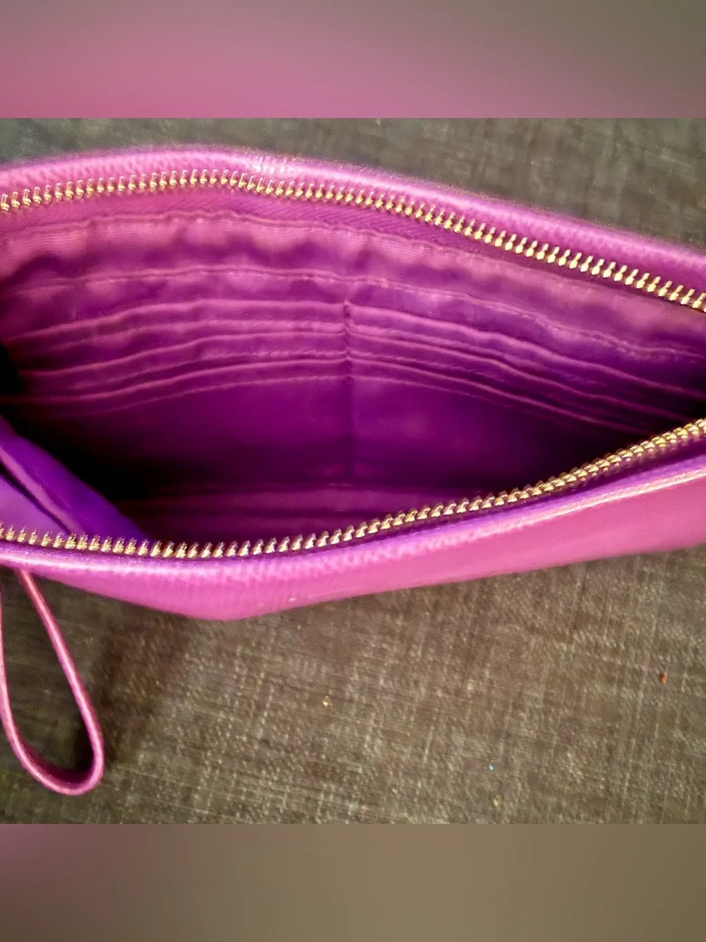 Coach Purple Pebbled Leather Zip Wristlet with Gold Logo